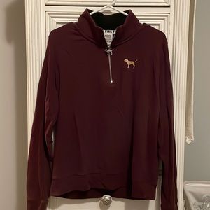 VS Pink long sleeve-T 1/4 zip, black Sherpa collar with large metal dog zipper